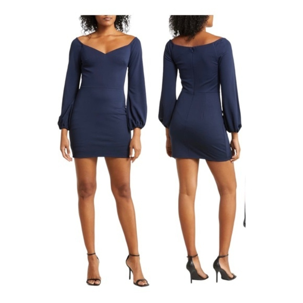 Dress the Population Esperanza‎ Long Sleeve Bodycon Mini Dress Blue NWOT XL